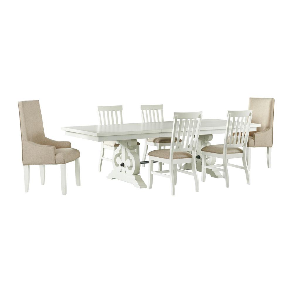 Picket House Furnishings Stanford 7PC Dining Set-Table, 4 Side Chairs & 2 Parson Chairs in White. Picture 2