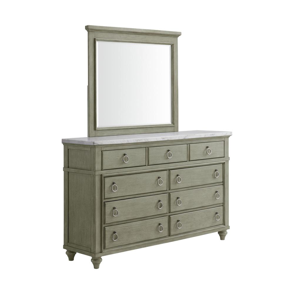 Bessie Dresser & Mirror w/ White Marble Top in Grey. Picture 1