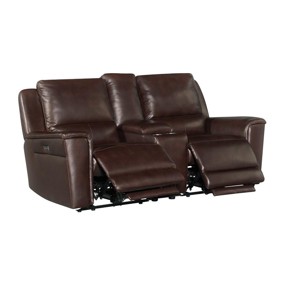 Wylde  Power Motion Loveseat with Console in Palais Dark Brown. Picture 1