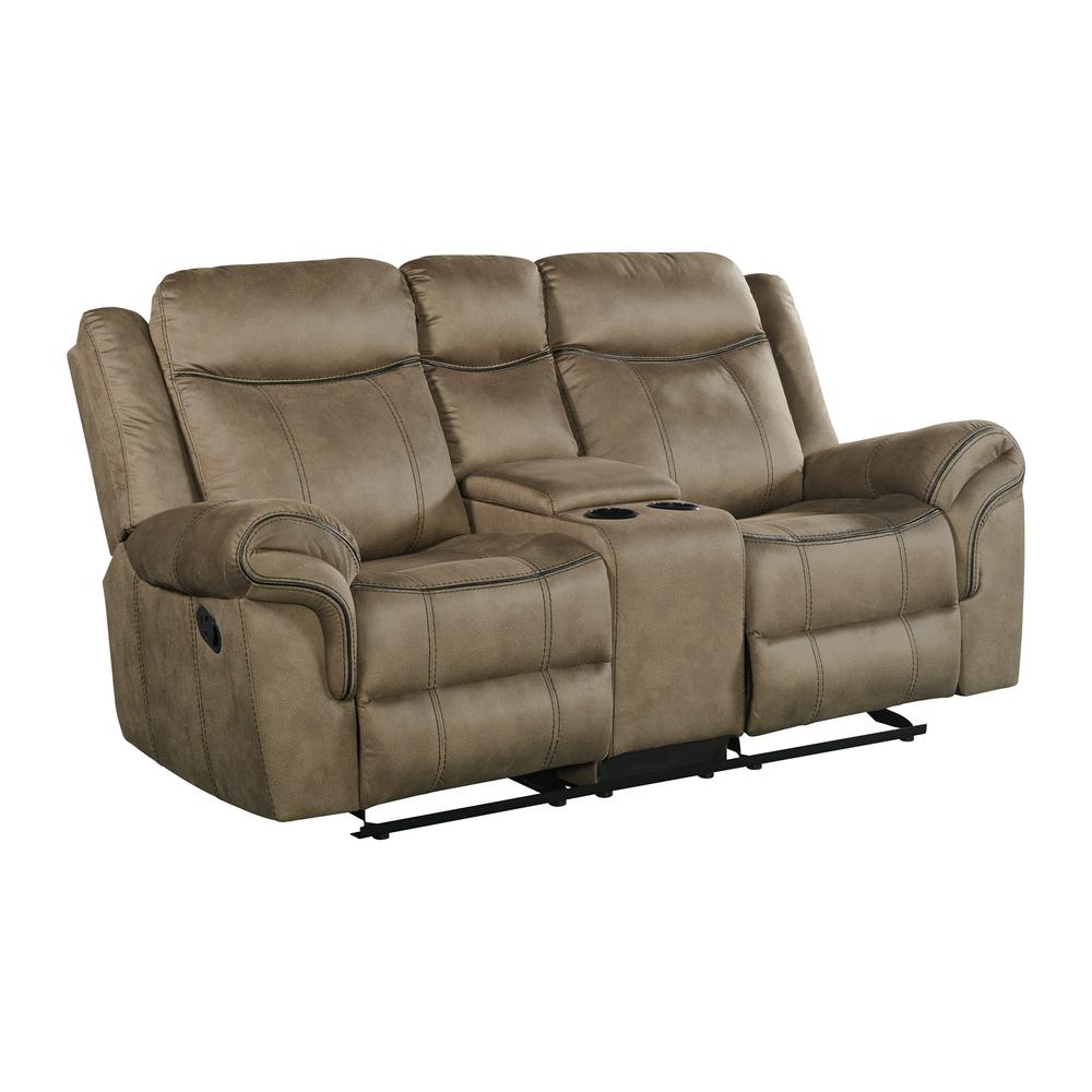 Tasso Motion Loveseat with Console in T101 Brown. Picture 1