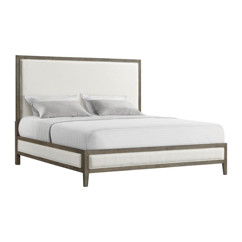 Armes  King White Fabric Panel Bed with Low Footboard in Grey. Picture 1