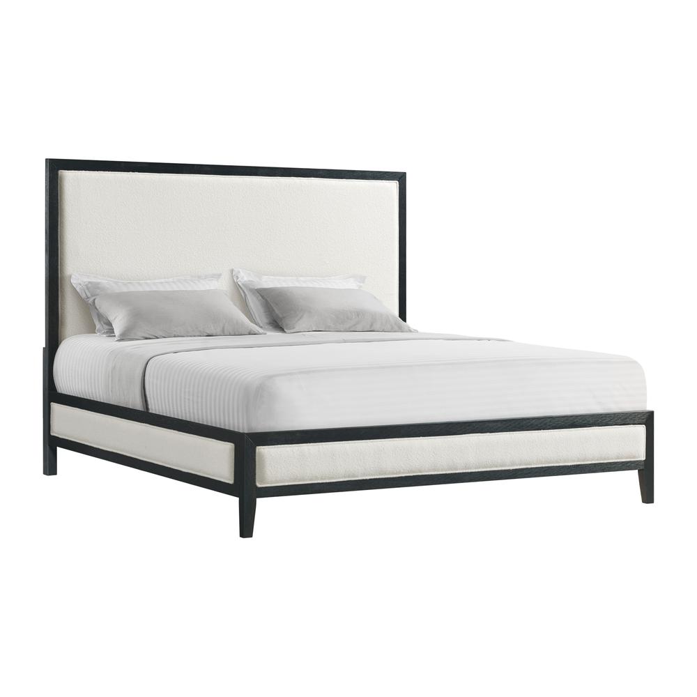 Armes  King White Fabric Panel Bed with Low Footboard in Black. Picture 1