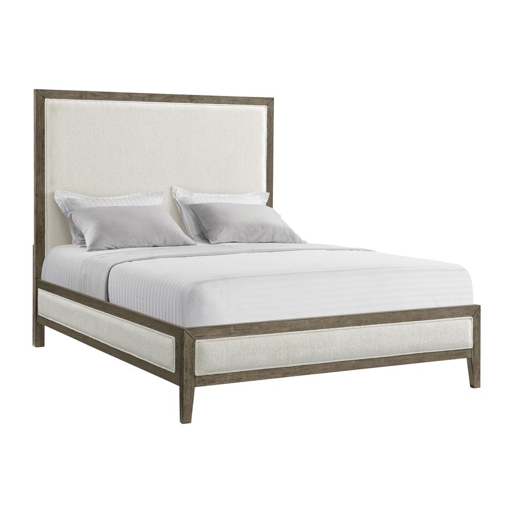 Armes Queen White Fabric Panel Bed with Low Footboard in Grey. Picture 1
