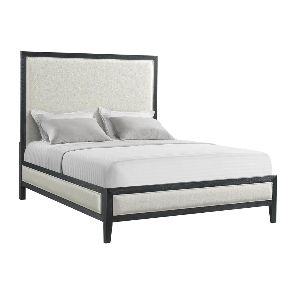Armes Queen White Fabric Panel Bed with Low Footboard in Black. Picture 1