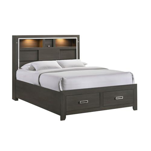 Pikcet House Furnishings Roma Queen Storage Bed with Music & LED Lights in Grey. Picture 1