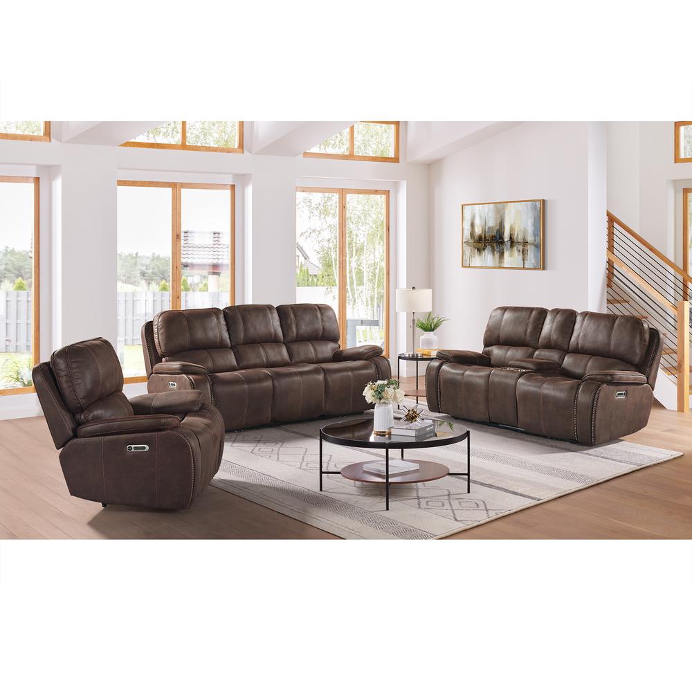 Grover Power Motion Loveseat with Power Headrest & Console in Heritage Coffee. Picture 12