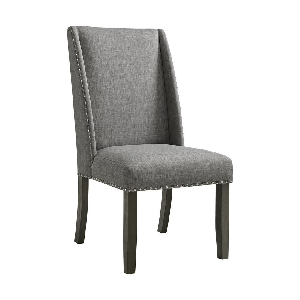 Eve Side Chair  w/ Grey Fabric and Nail Heads in Charcoal (2 Per Carton). Picture 2