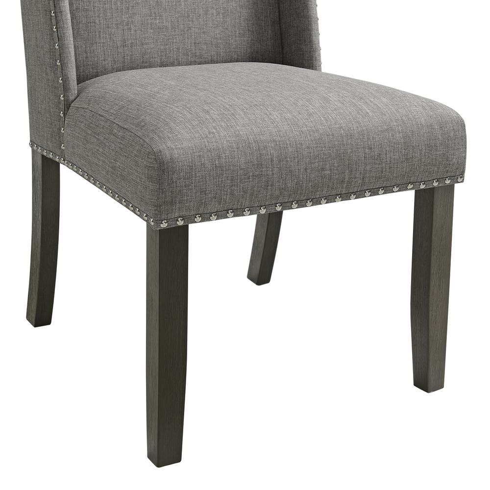 Eve Side Chair  w/ Grey Fabric and Nail Heads in Charcoal (2 Per Carton). Picture 6