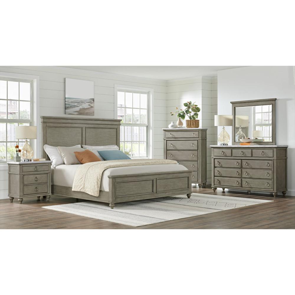 Bessie 5-Drawer Chest w/ White Marble Top in Grey. Picture 7
