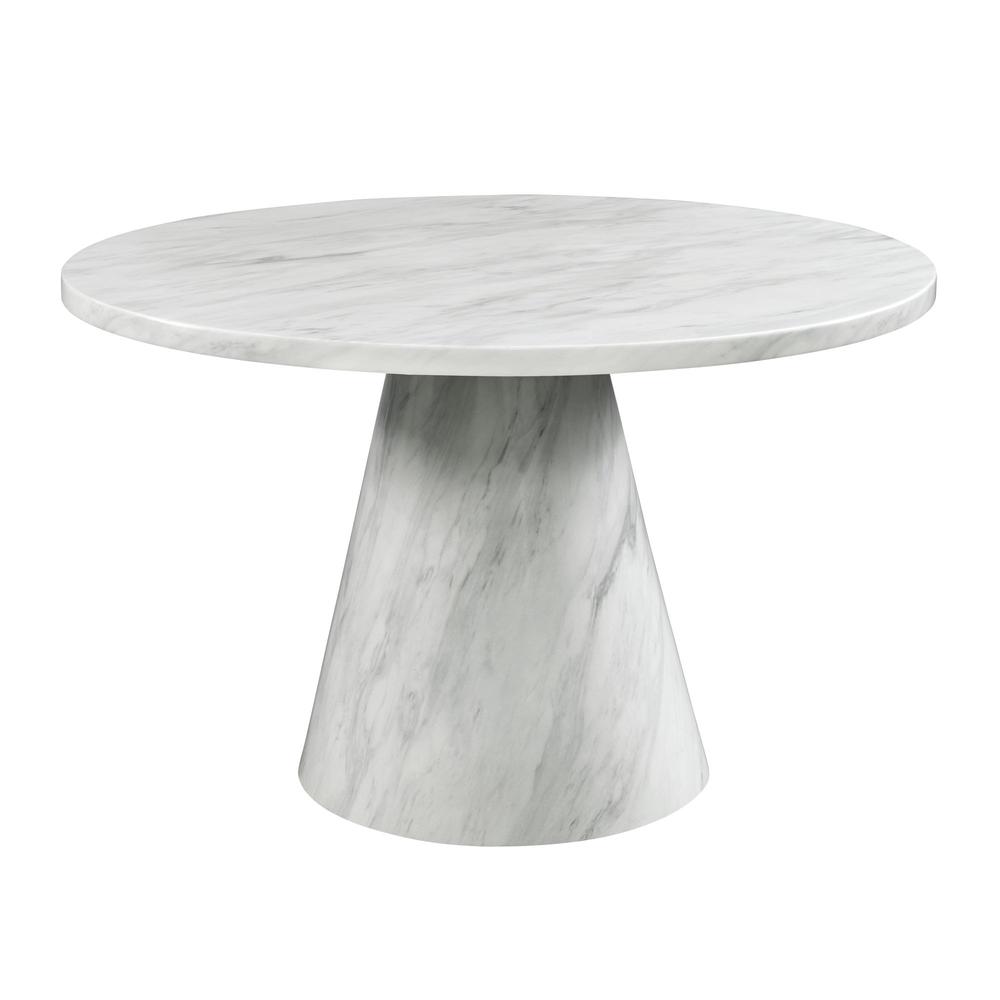 Odette White Round Dining Table Complete in White. Picture 1