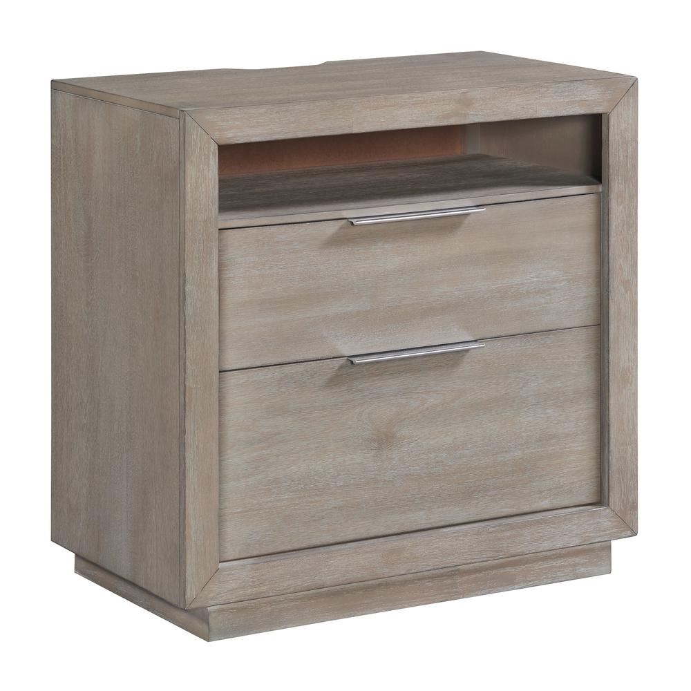 Cadia  2-Drawer Nightstand with USB in Grey. Picture 1