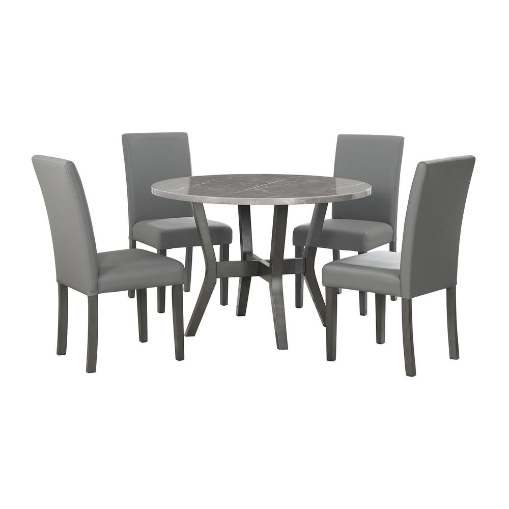 Vania 5PC Round Dining Set With Faux Marble Top in Brushed Grey. Picture 1