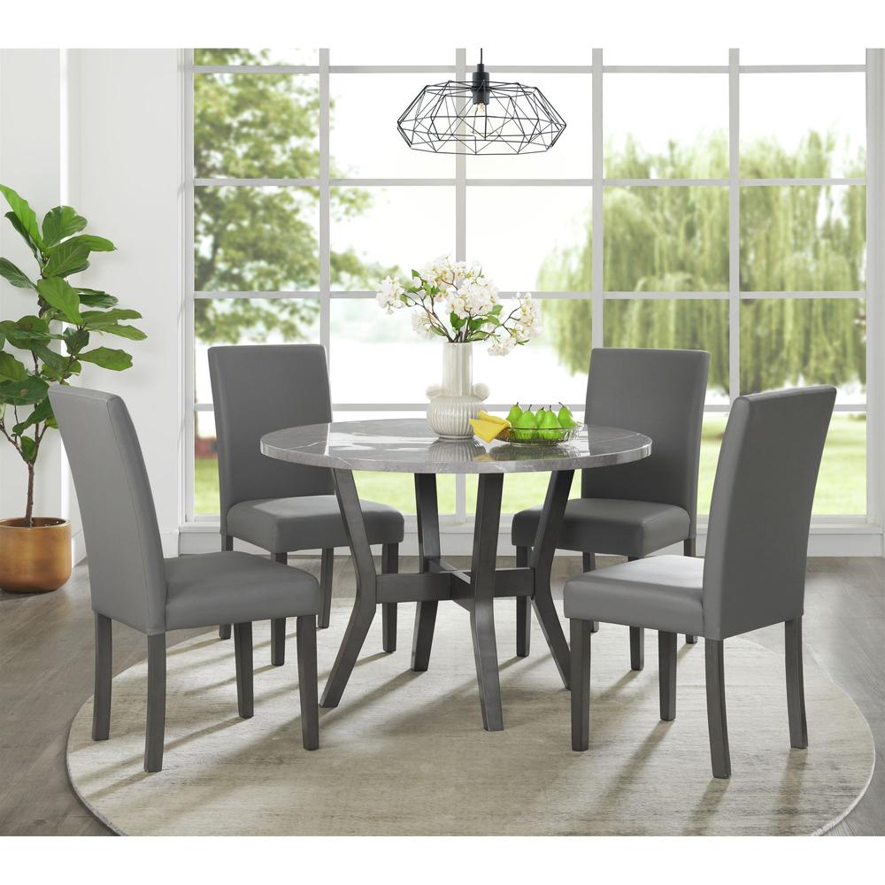 Vania 5PC Round Dining Set With Faux Marble Top in Brushed Grey. Picture 11