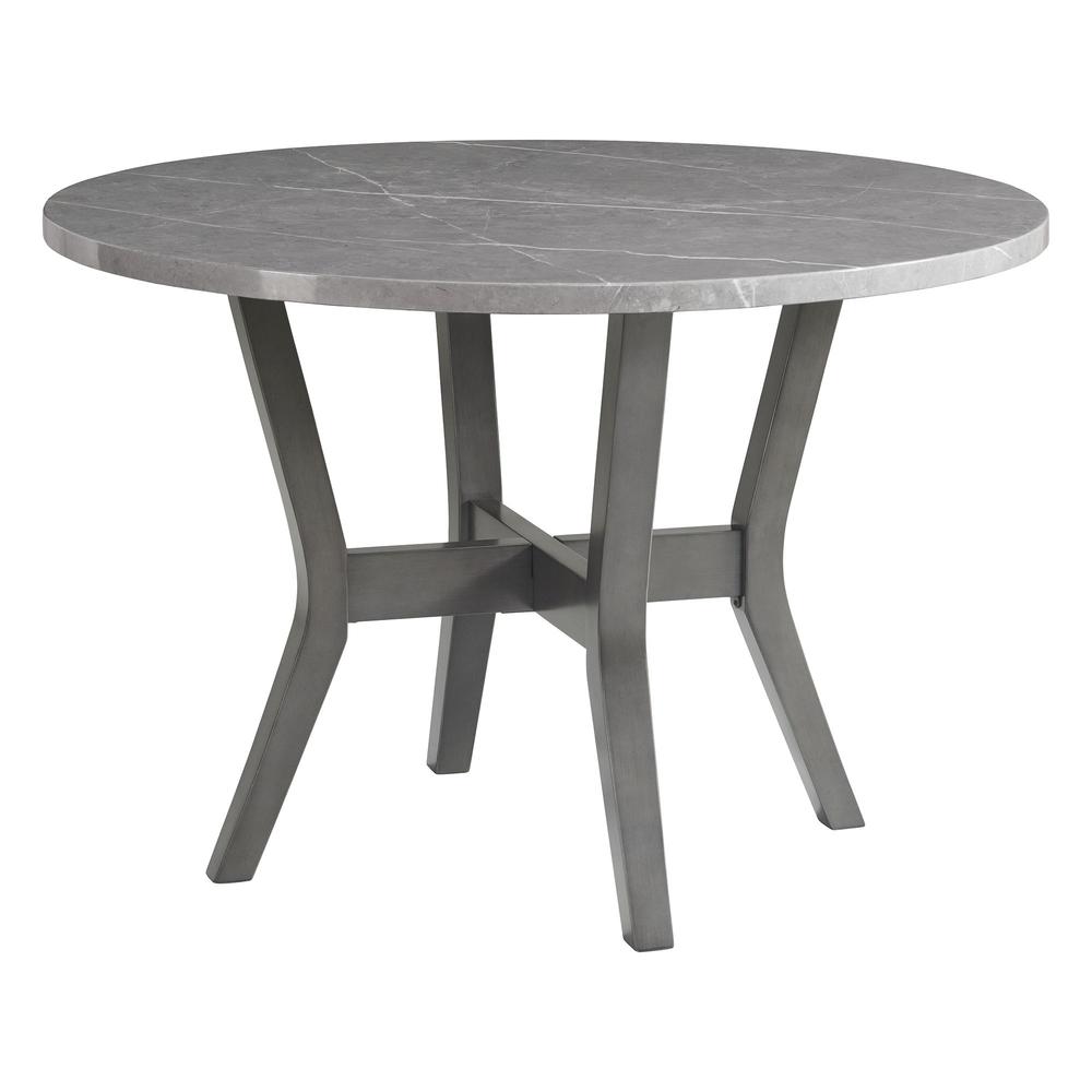 Vania 5PC Round Dining Set With Faux Marble Top in Brushed Grey. Picture 2