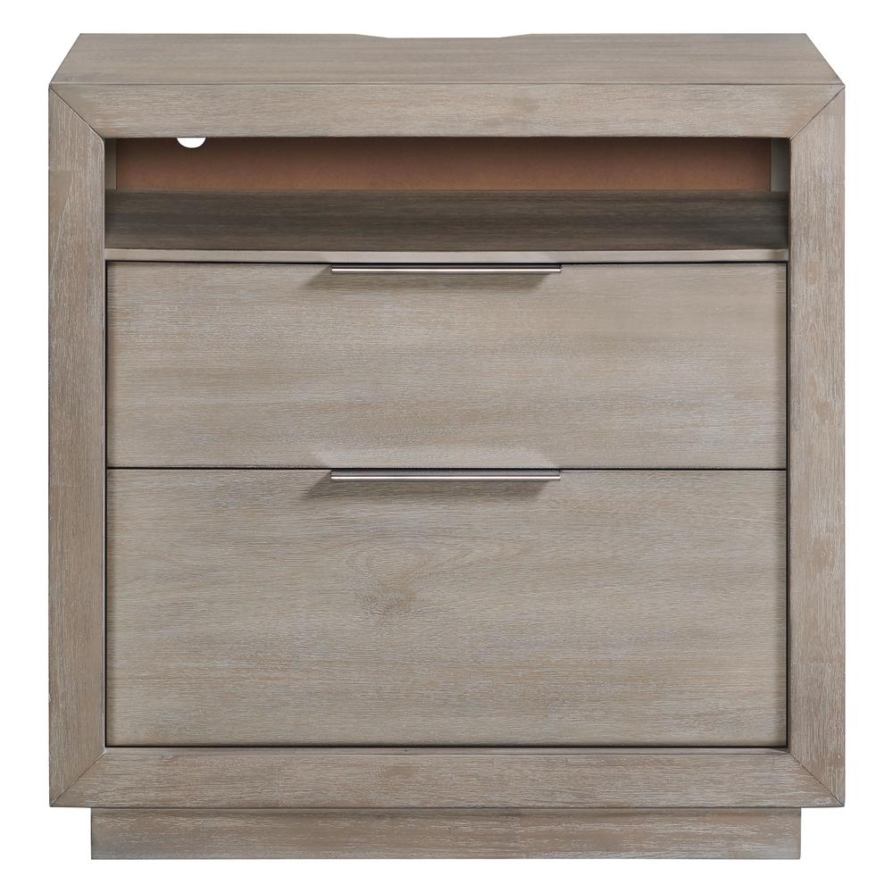 Cadia  2-Drawer Nightstand with USB in Grey. Picture 2