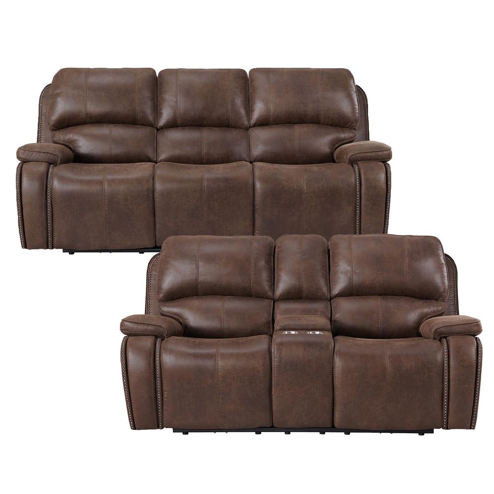 Grover 2PC Living Room Set in Heritage Brown-Sofa & Loveseat. Picture 1