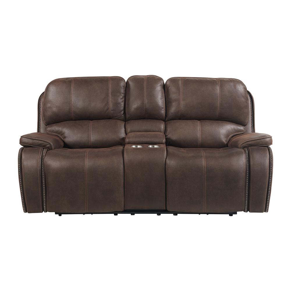 Grover Power Motion Loveseat with Power Headrest & Console in Heritage Coffee. Picture 2