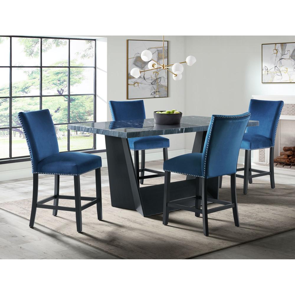 Dillon Counter Height Gray 5PC Dining Set-Table & Four Velvet Chairs in Blue. Picture 3