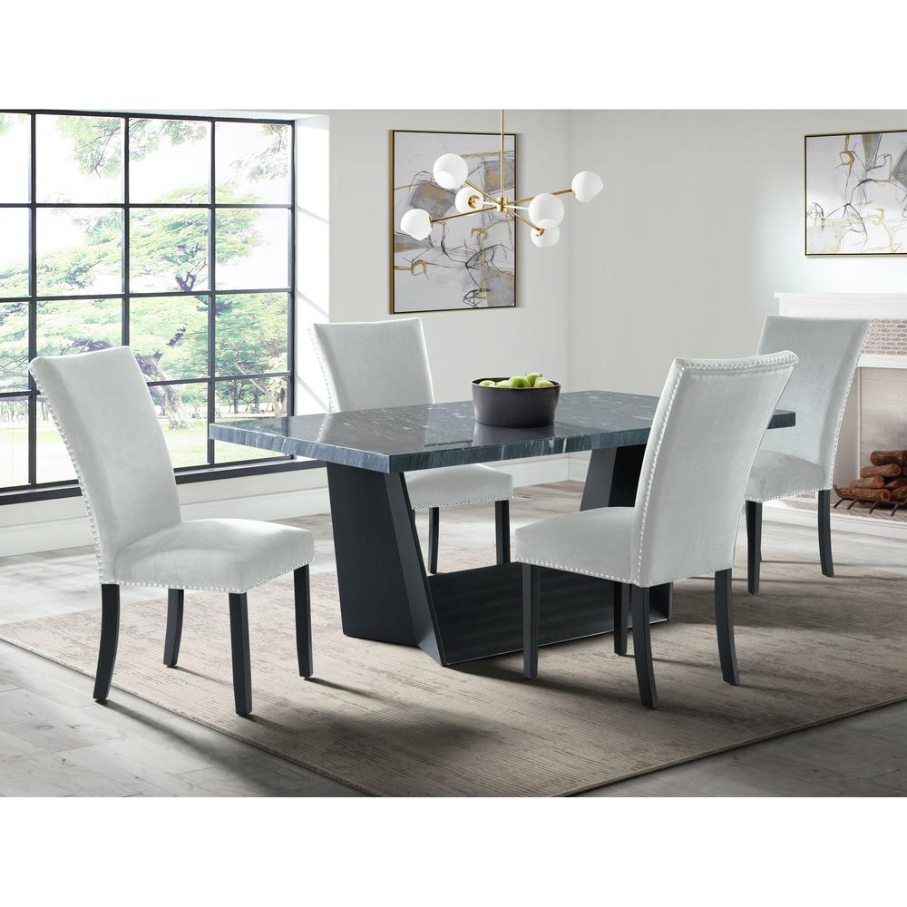 Dillon  5PC Dining Set in Dark - Table & Four Grey Velvet Chairs. Picture 12