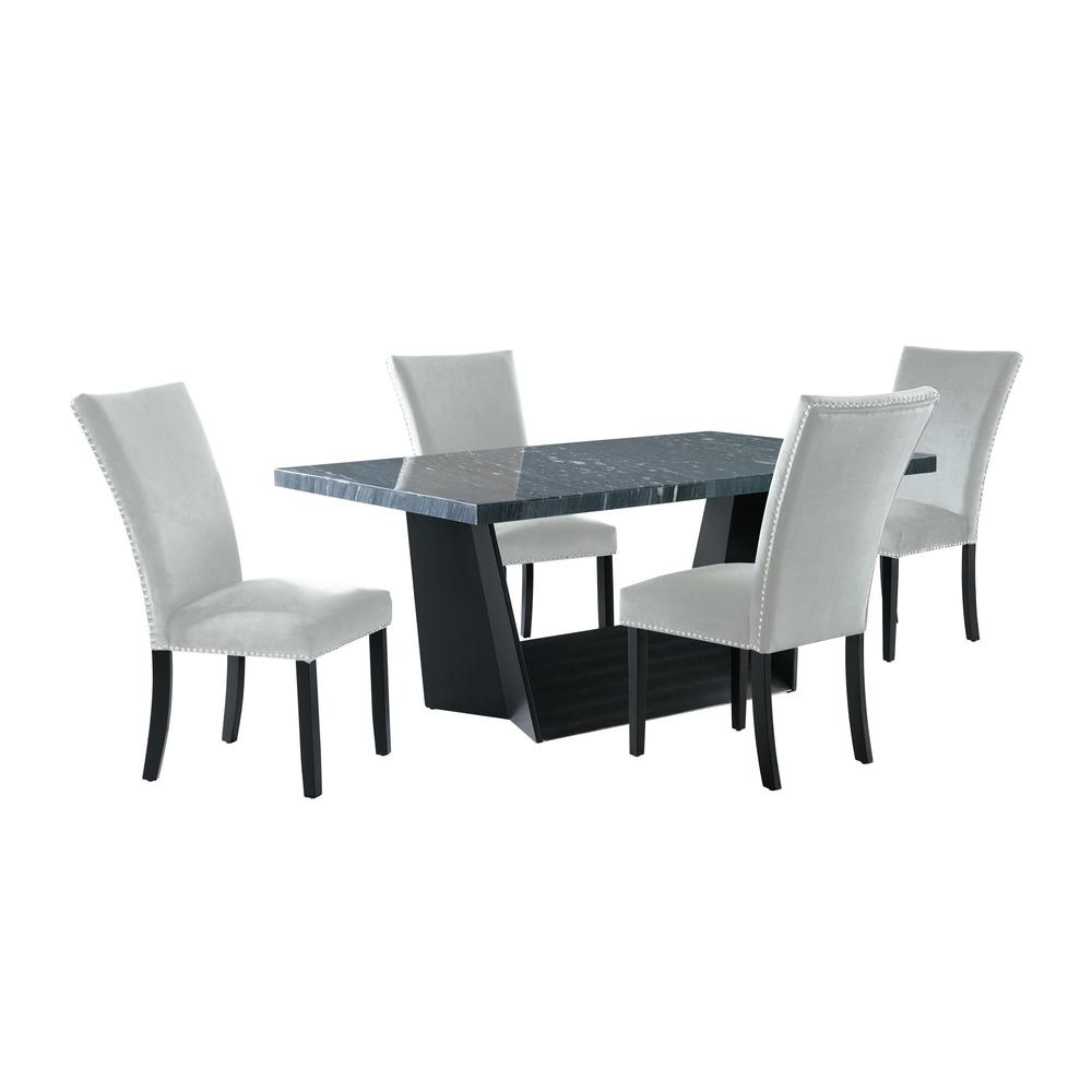 Dillon  5PC Dining Set in Dark - Table & Four Grey Velvet Chairs. Picture 1