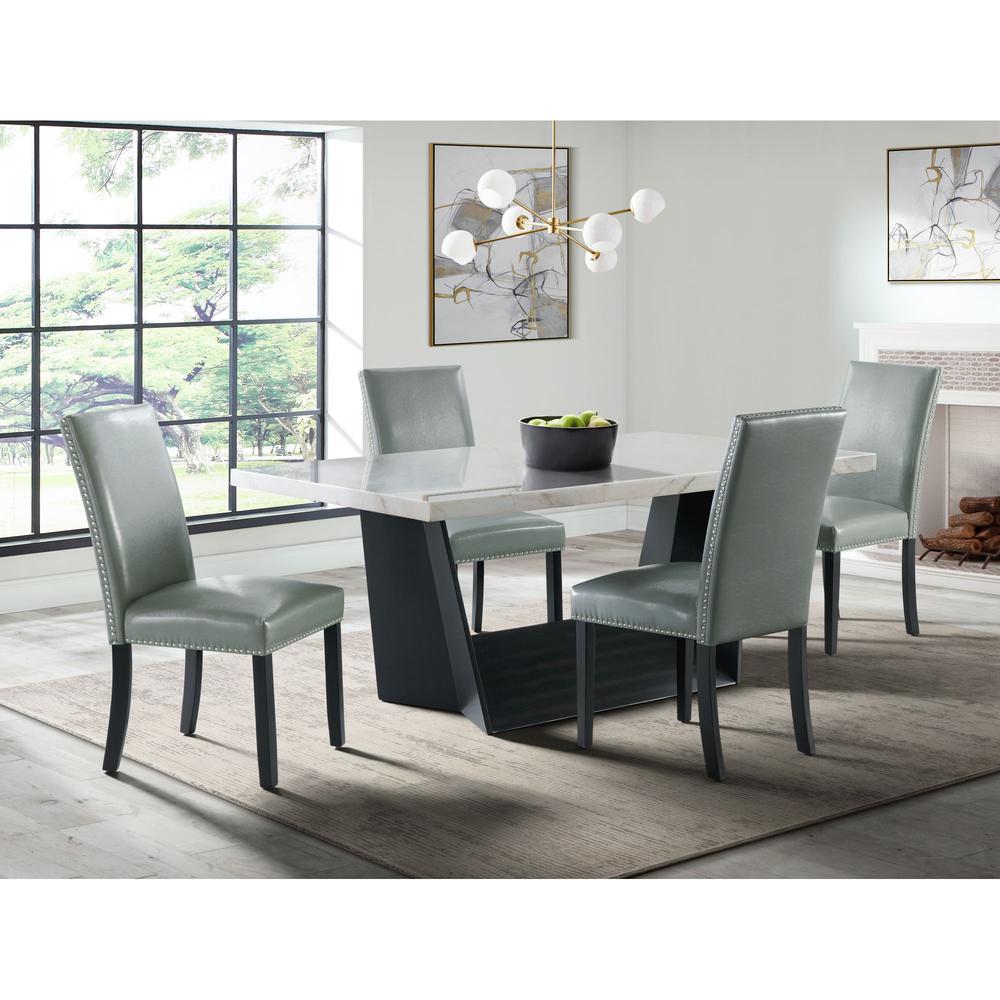 Dillon Standard Height White 5PC Dining Set-Table & Four Faux Leather Chairs in Gray. Picture 3