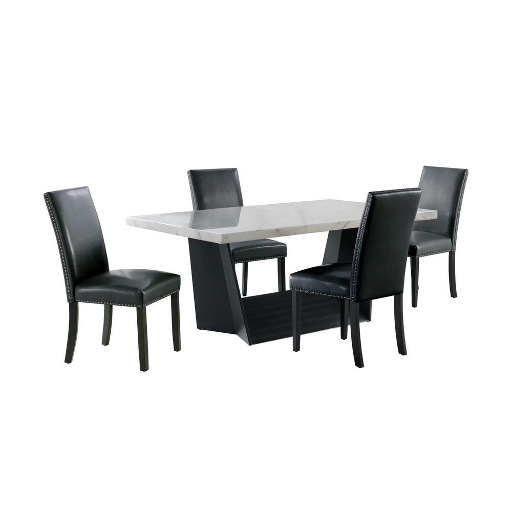Dillon 5PC Dining Set in White - Table & Four Meridian Black Chairs. Picture 1