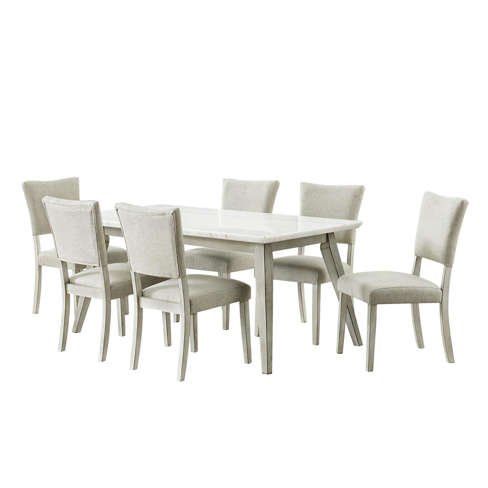 Kean  7PC Dining Set in White with Table and Six Chairs. Picture 1