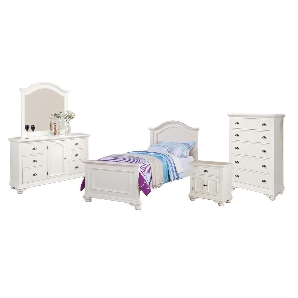 Addison White Twin Panel 5PC Bedroom Set. Picture 1