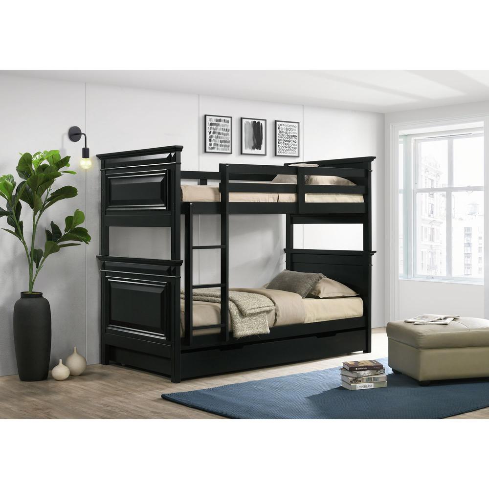 Twin over Twin Bunk Bed with Trundle in Antique Black. Picture 5