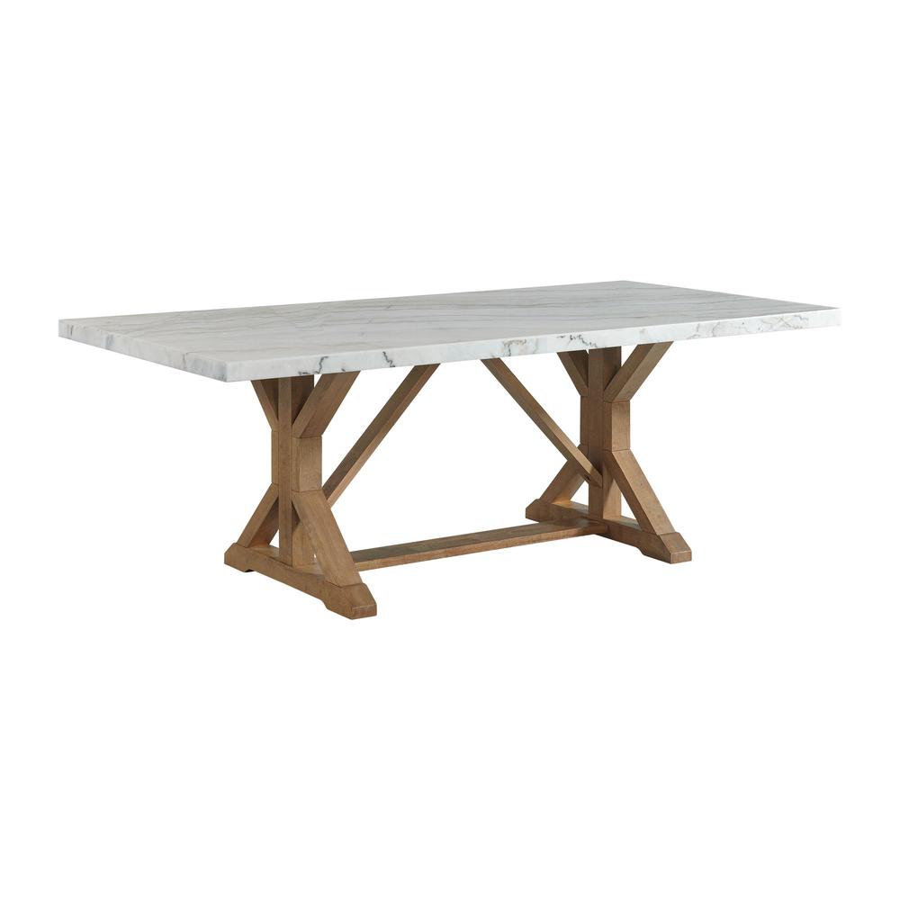 Liam Standard Height Rectangular Dining Table in White Marble. Picture 1