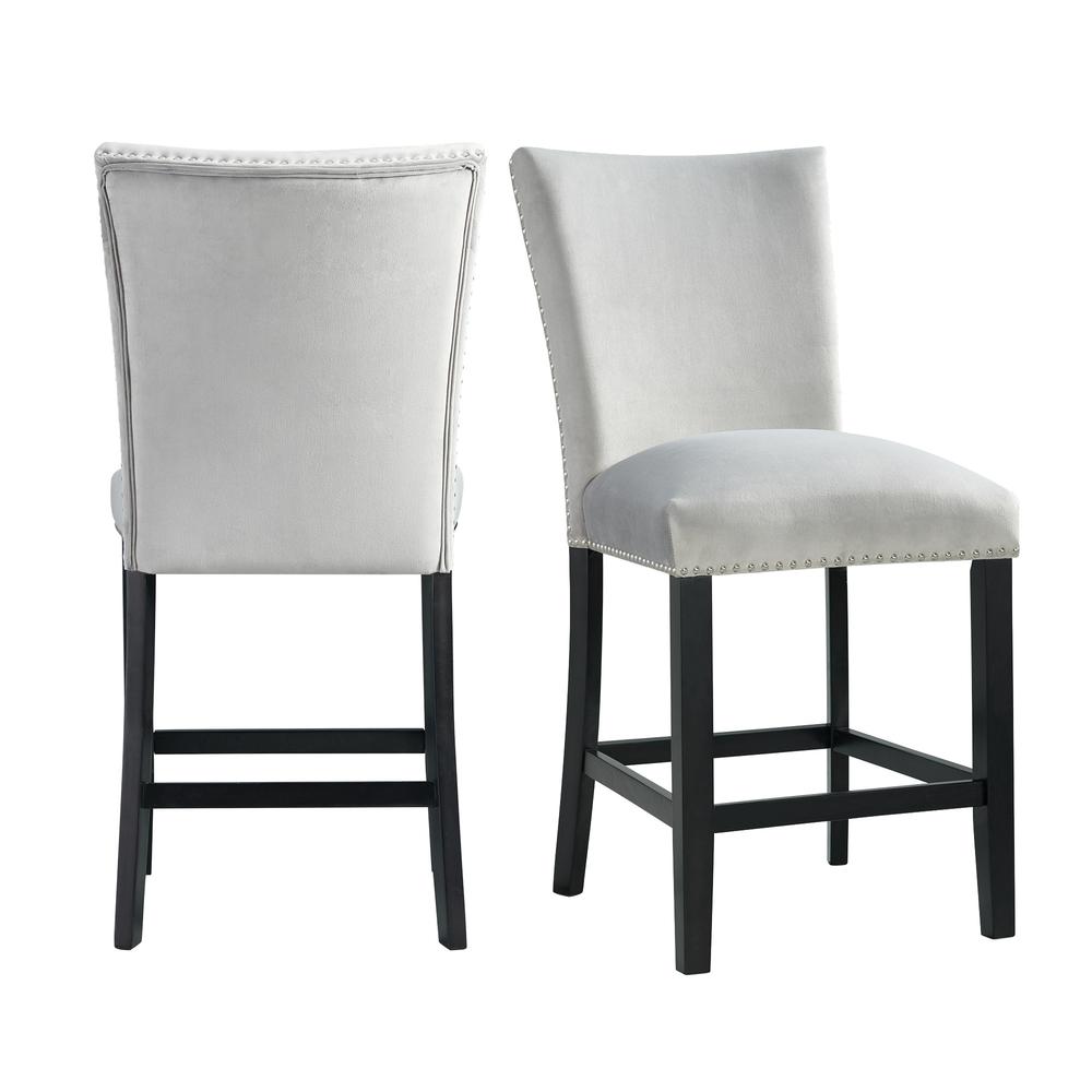 Celine Gray Velvet Counter Height Chair Set. Picture 1