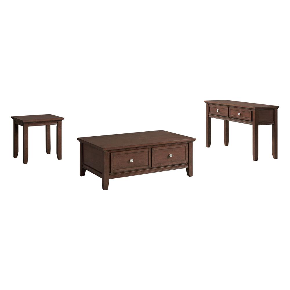 Rouge 3PC Occasional Table Set in Cherry-Coffee Table, End Table & Sofa Table. Picture 1