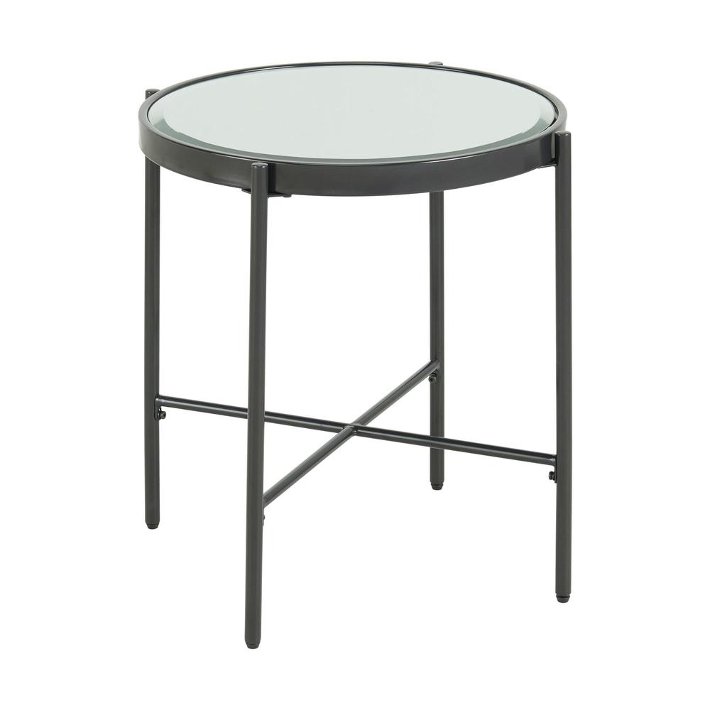 Picket House Furnishings Carlo Round End Table with Glass Top. Picture 1