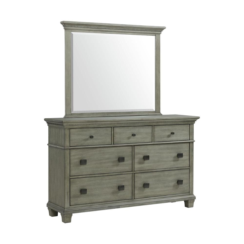 Clovis 7-Drawer Dresser & Mirror in Grey. Picture 1