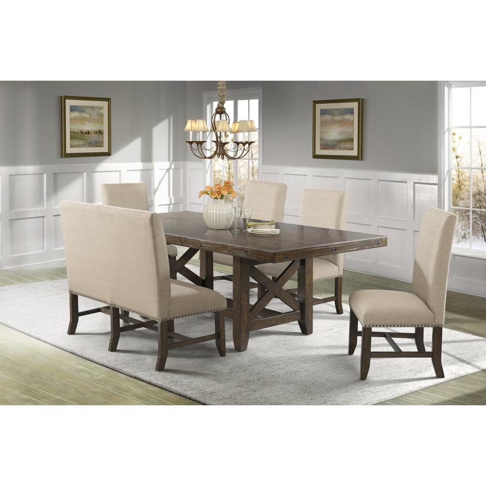 Francis 6PC Dining Set-Table, 4 Fabric Back Side Chairs & Fabric Back Bench. Picture 1