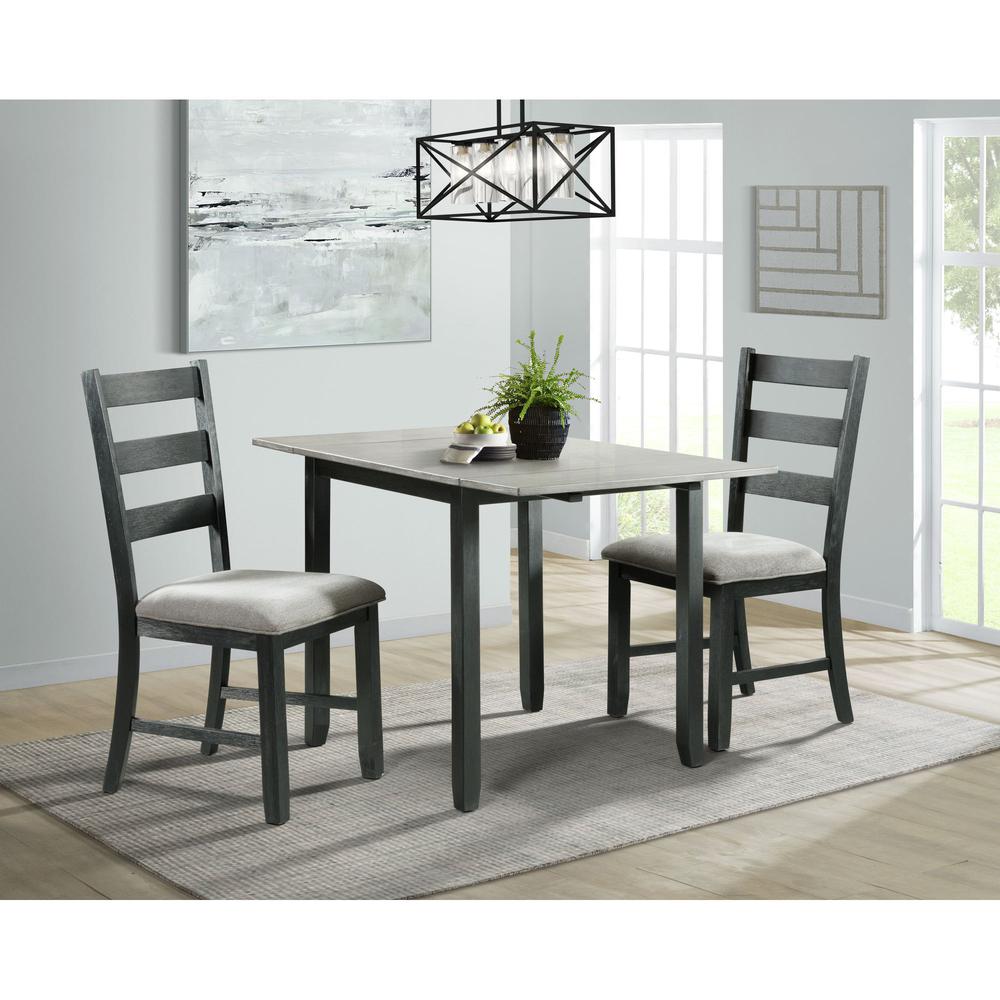 Picket House Furnishings Tuttle 3PC Drop Leaf Dining Set in Gray-Table & Two Chairs. Picture 1