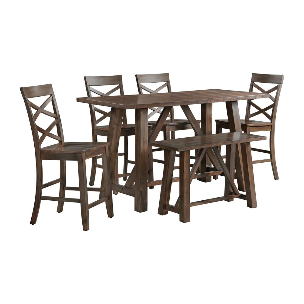Regan 6PC Counter Height Dining Set in Cherry-Table, 4 Side Chairs & Bench. Picture 1