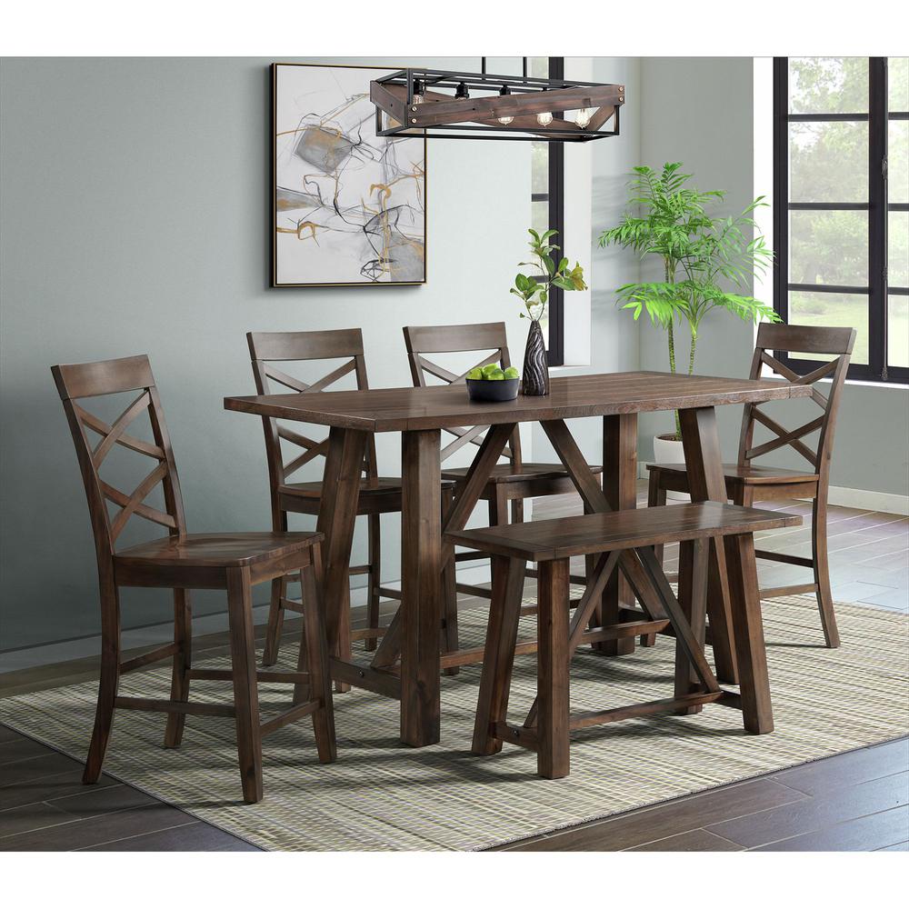 Regan 6PC Counter Height Dining Set in Cherry-Table, 4 Side Chairs & Bench. Picture 2