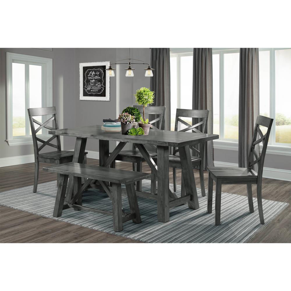 Regan 6PC Dining Set in Gray-Table, 4 Side Chairs & Bench. Picture 2