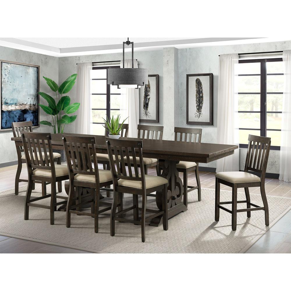 Stanford Counter Height 9PC Dining Set-Table & Eight Slat Back Chairs. Picture 1