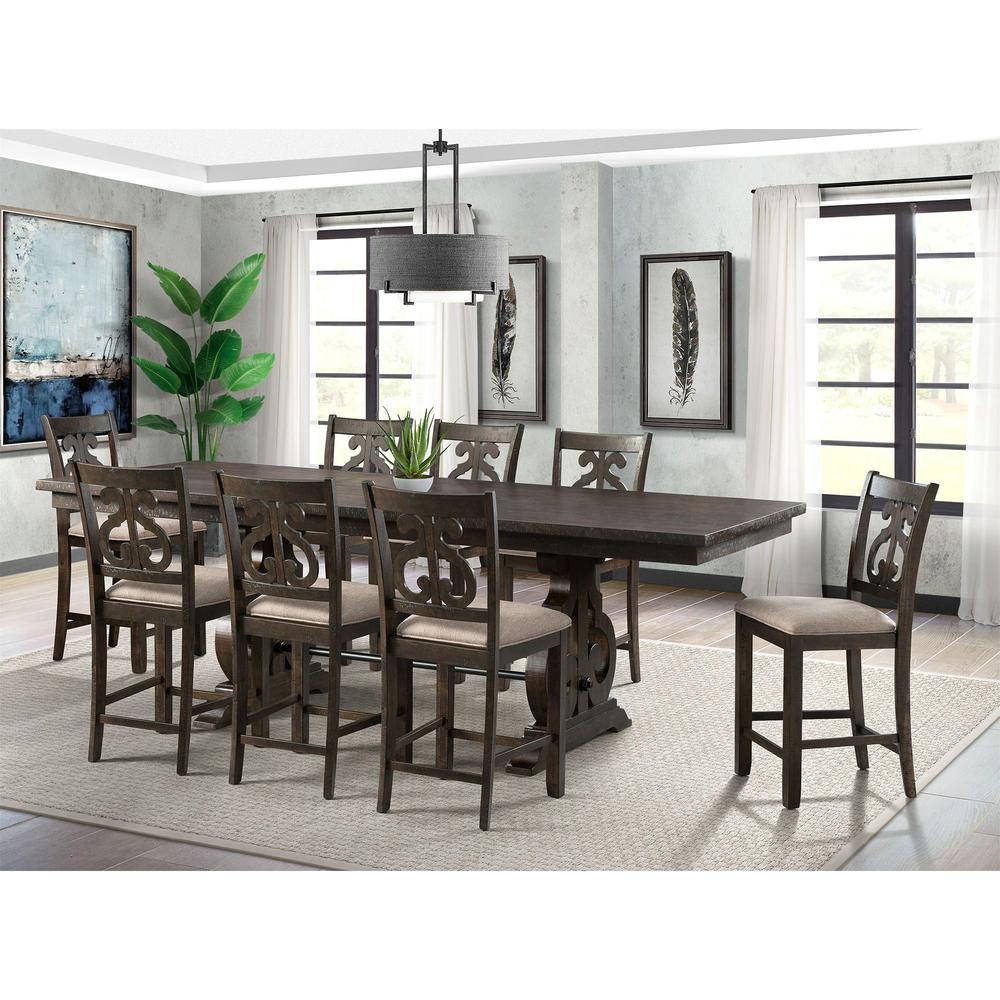Stanford Counter Height 9PC Dining Set-Table & Eight Swirl Back Chairs. Picture 1