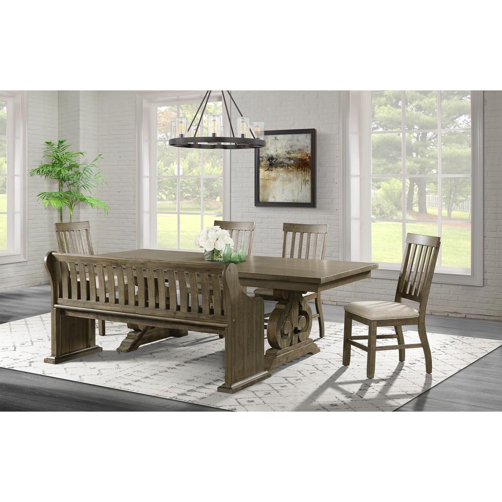 Picket House Furnishings Stanford Standard Height 6PC Dining Set-Table, 4 Side Chairs & Pew Bench. Picture 1