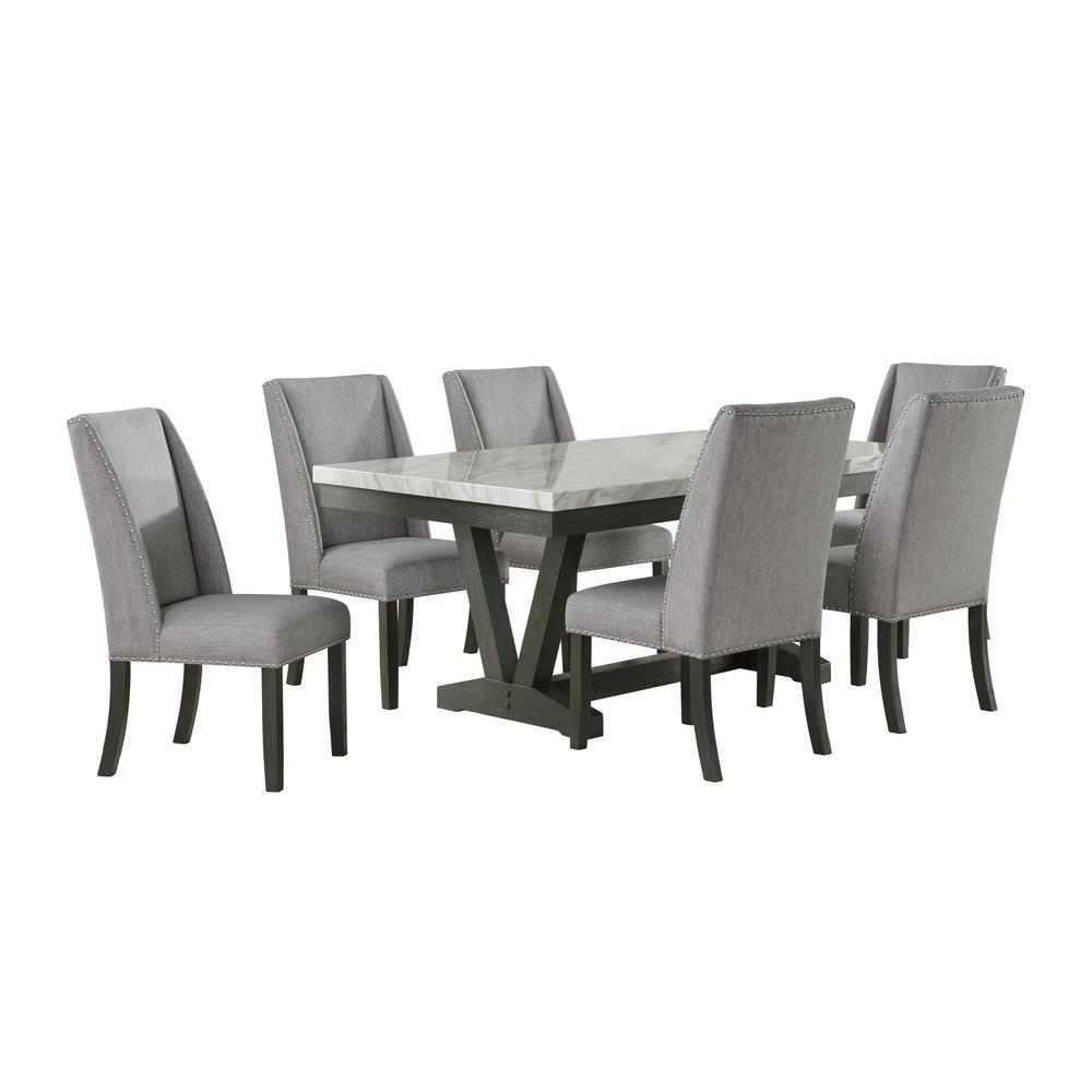Eve 7PC Dining Set in Charcoal-Table & Six Chairs. Picture 1
