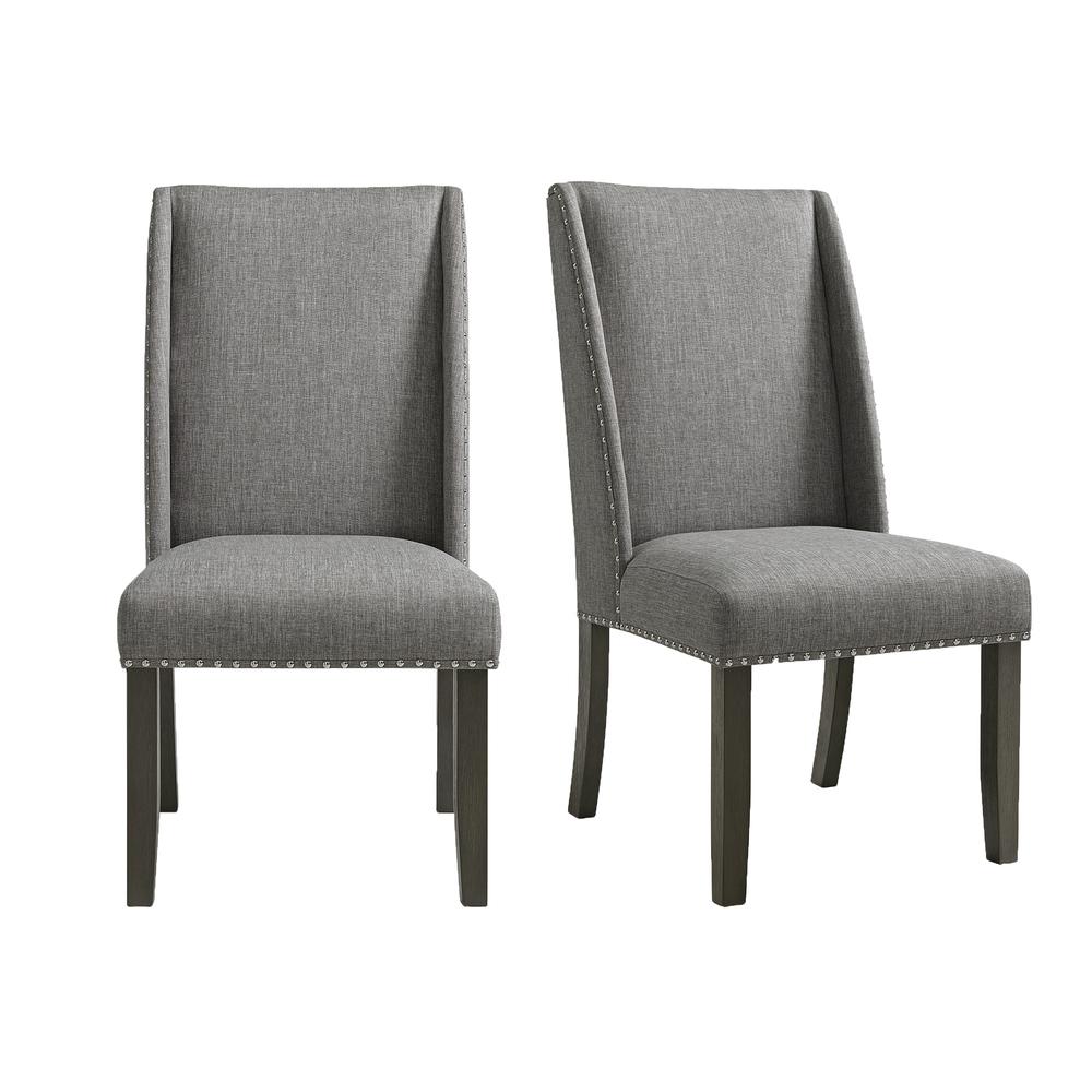 Eve Side Chair  w/ Grey Fabric and Nail Heads in Charcoal (2 Per Carton). Picture 1