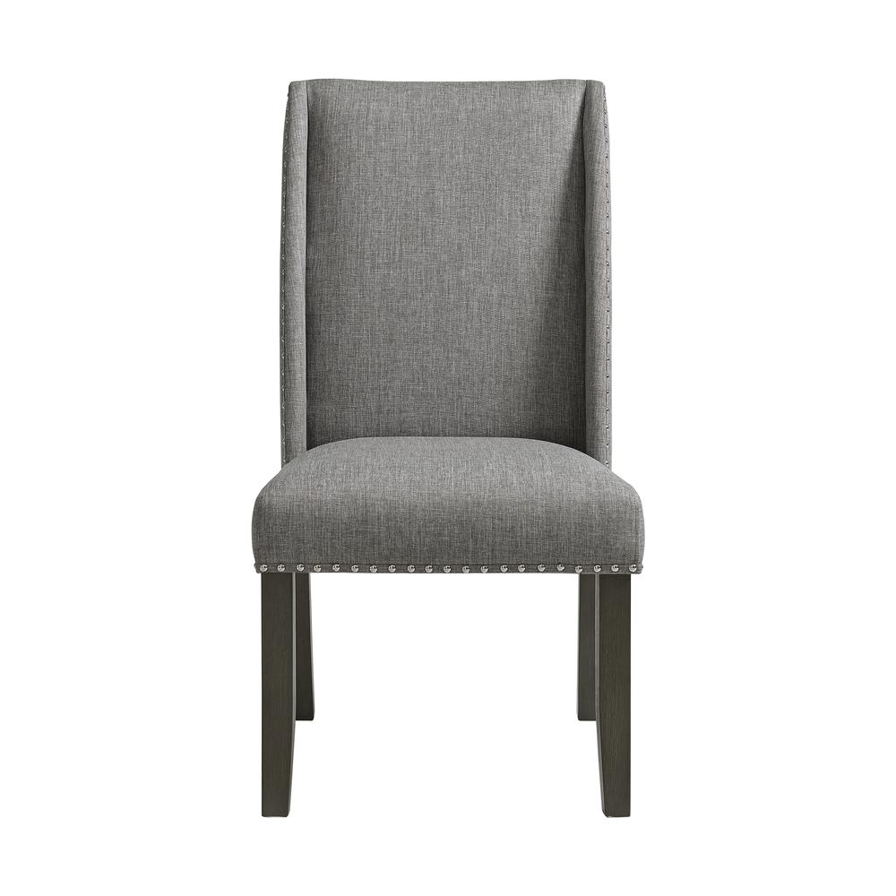 Eve Side Chair  w/ Grey Fabric and Nail Heads in Charcoal (2 Per Carton). Picture 3