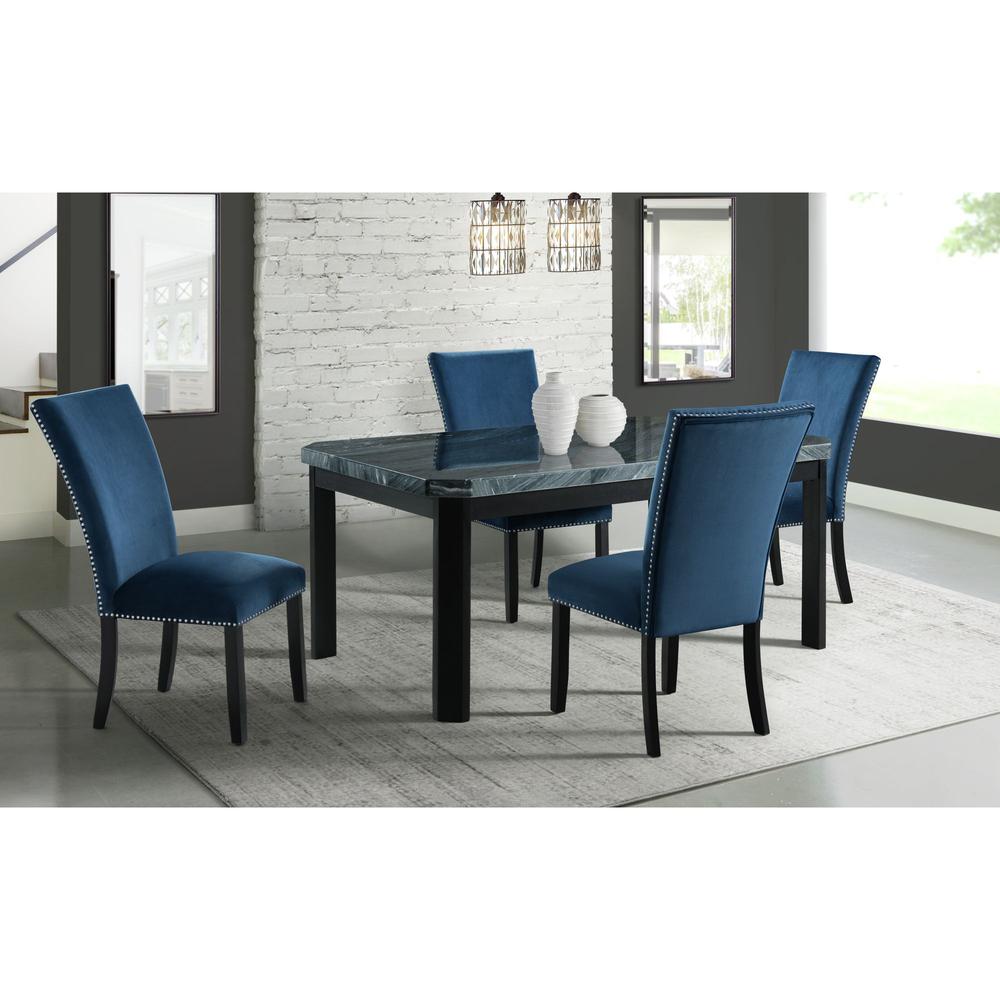 Picket House Furnishings Celine 5PC Dining Set- Table & Four Blue Velvet Chairs. Picture 2