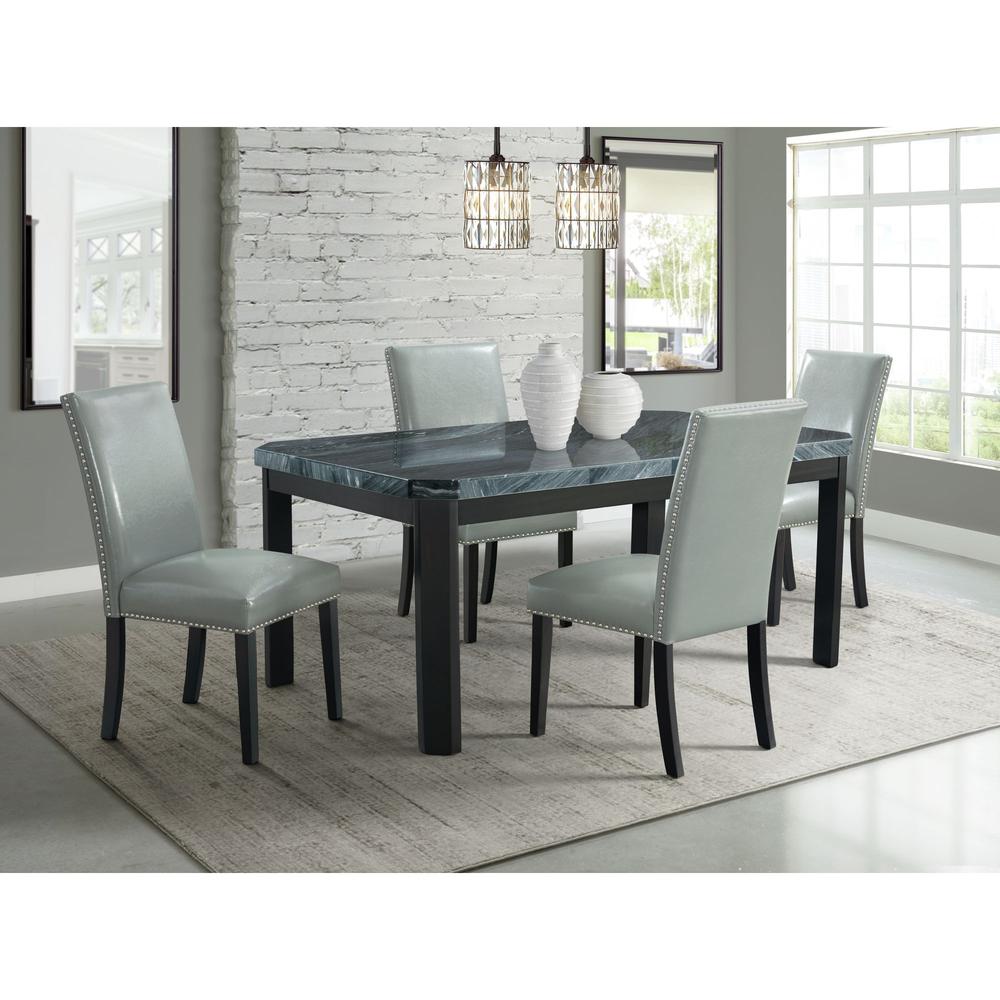 Picket House Furnishings Celine 5PC Dining Set- Table & Four Grey Faux Leather Chairs. Picture 2