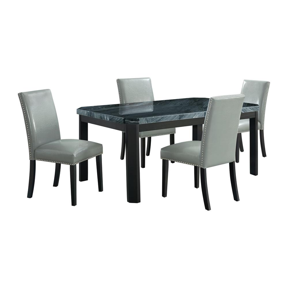 Picket House Furnishings Celine 5PC Dining Set- Table & Four Grey Faux Leather Chairs. Picture 1