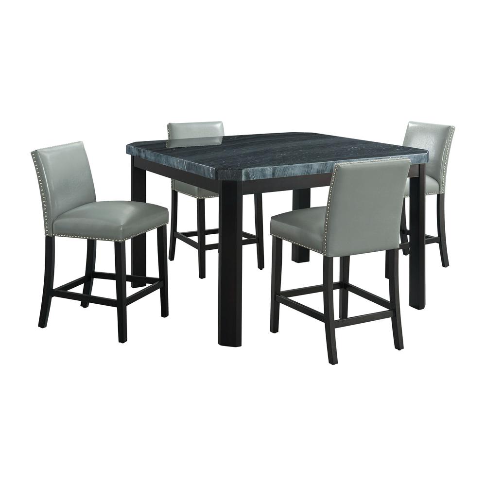Picket House Furnishings Celine 5PC Counter Height Dining Set-Table & Four Grey Faux Leather Chairs. Picture 1