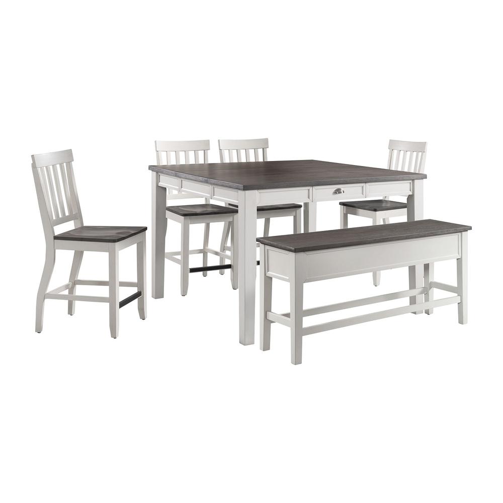 Picket House Furnishings Jamison 6PC Counter Height Dining Set-Table, Four Chairs & Storage Bench. Picture 1